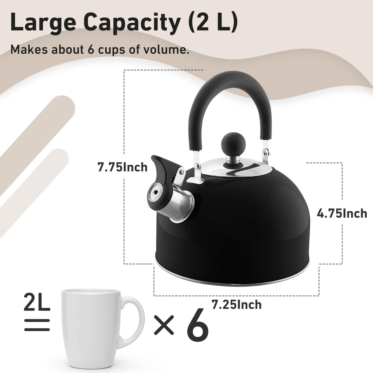 Lily's Home 2 Quart Stainless Steel Whistling Tea Kettle, the Perfect Stovetop Tea and Water Boilers for Your Home, Dorm, Condo or Apartment. (Blue)
