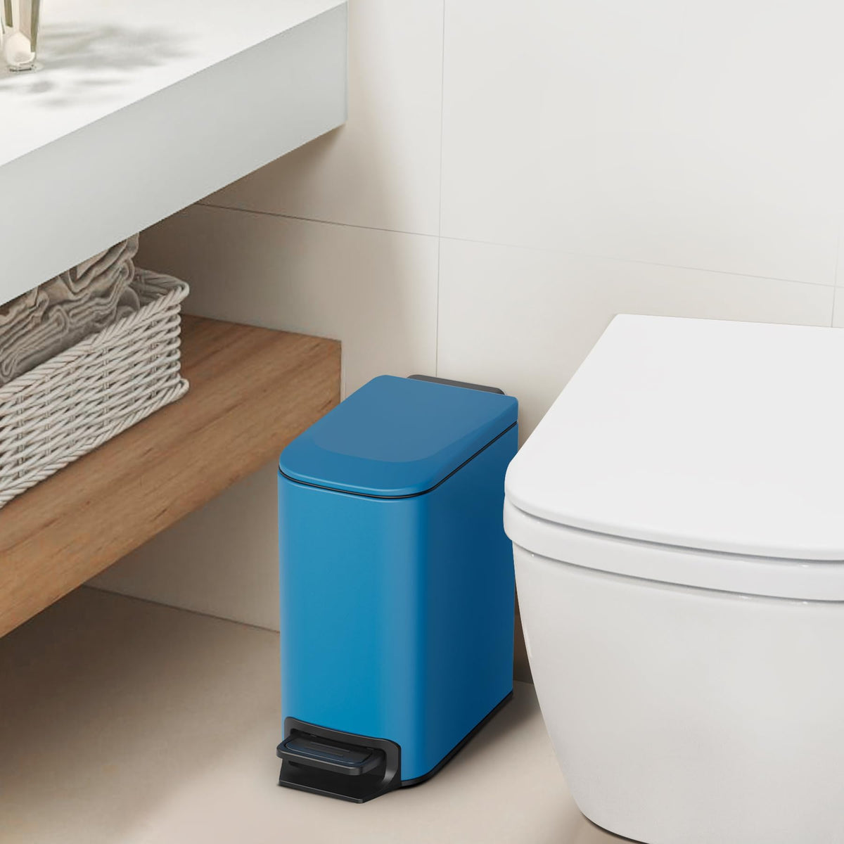 Cesun Small Bathroom Trash Can with Lid, 1.6 Gal, Soft Close, Matte Black