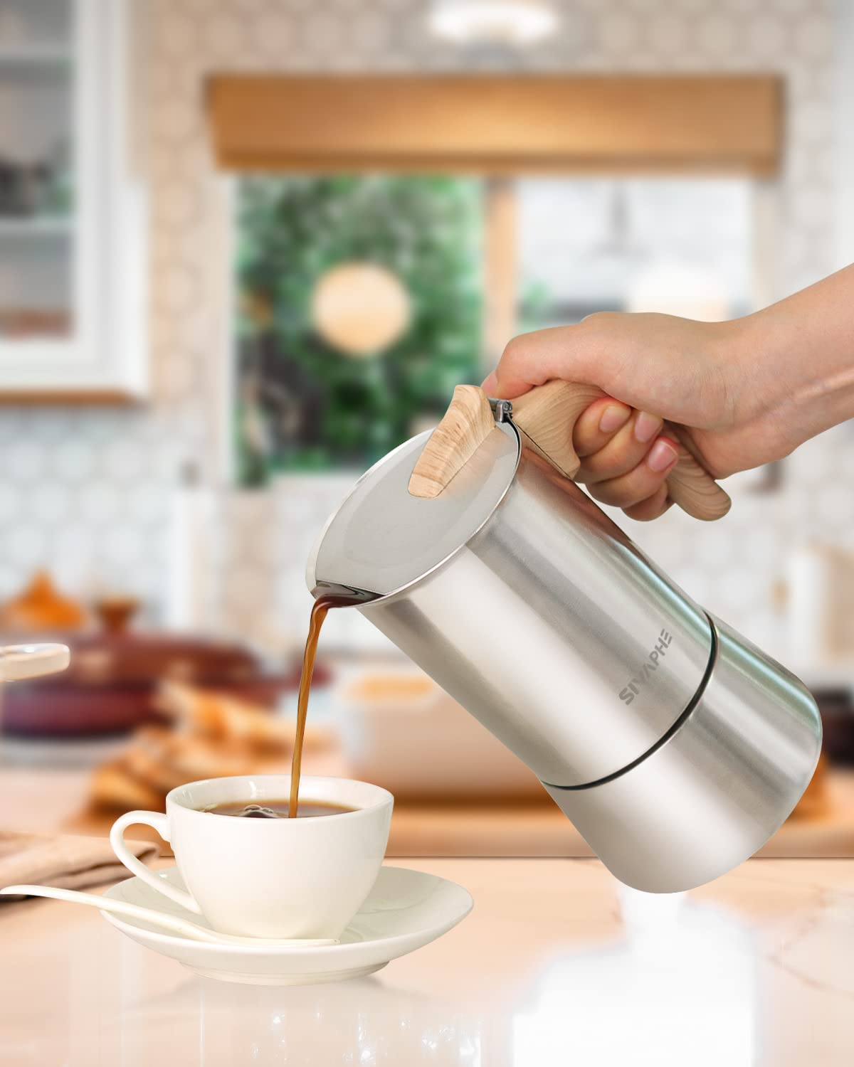 Sivaphe4 cups Stainless Steel Stovetop Espresso Coffee Maker | Induction Support 10 oz Intalian Moka Pot | Durable Cuban Coffee Maker 200ml(1 Cup=50ml)