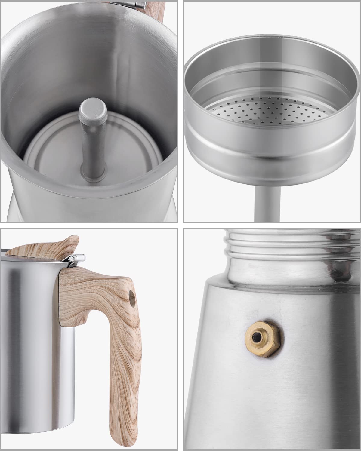 Sivaphe4 cups Stainless Steel Stovetop Espresso Coffee Maker | Induction Support 10 oz Intalian Moka Pot | Durable Cuban Coffee Maker 200ml(1 Cup=50ml)