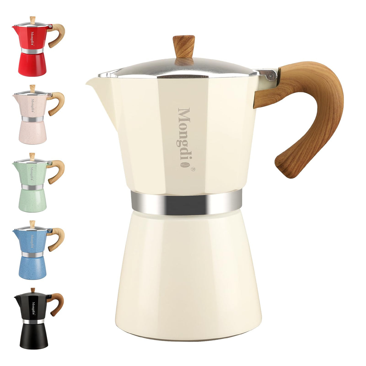Mongdio Stovetop Espresso Maker Moka Pot, Cuban Coffee Maker Stove Top Coffee Maker Moka Italian Espresso Greca Coffee Maker Brewer Percolator, 6 Espresso Cups, 10 oz - Black