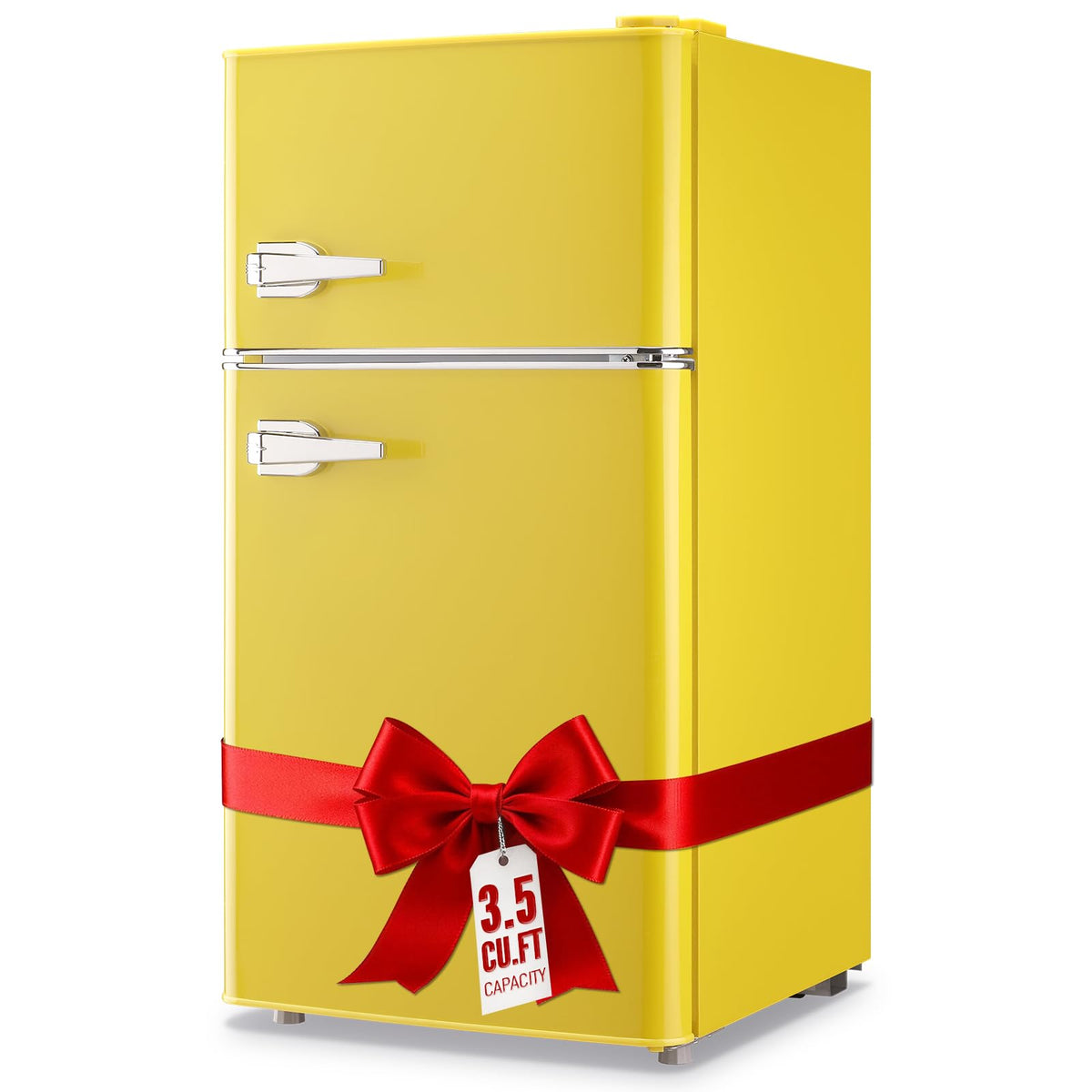 Mini Fridge with Freezer, 3.5 cubic feet 2- Doors Small Refrigerator Features 7 Gear Mechanical Control, Side Bottle Rack, Ideal for Dorm, Kitchen, Apartment, Office, Silver