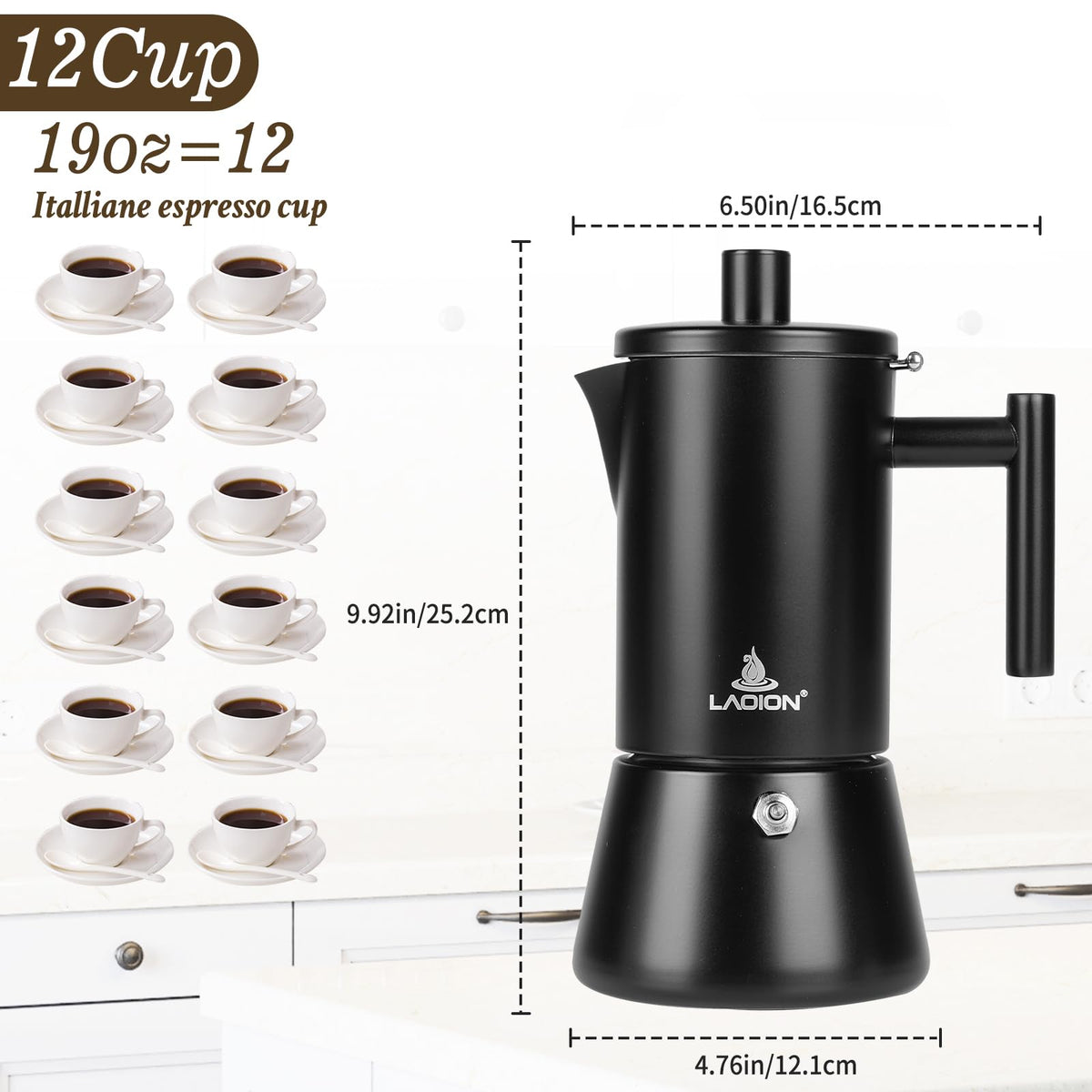 LAOION Stovetop Espresso Maker, 6Cup 10 oz Moka Pot, Stainless Steel