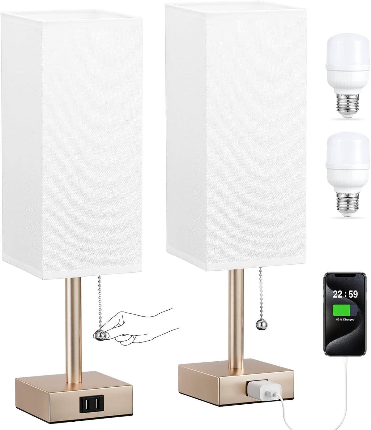 Fenmzee Bedside Lamp for Bedroom Set of 2 - Small Table Lamp for Nightstand