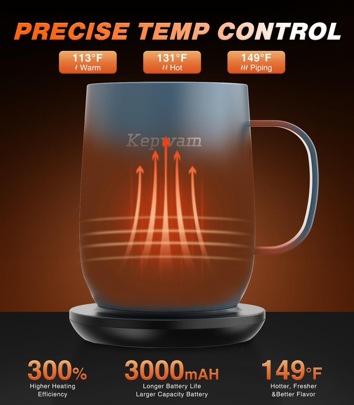 Kepwam Self-Heating Coffee Mug T2, 16oz Electric Heated Mug Hot Up to 149℉