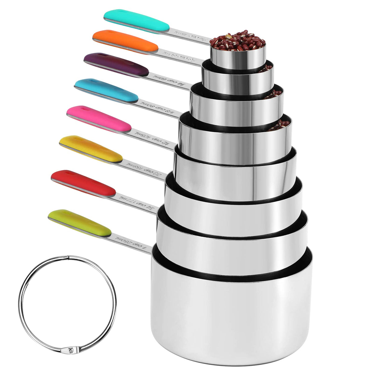 10-Pcs Stainless Steel Measuring Cups & Spoons Set, Colorful Handles