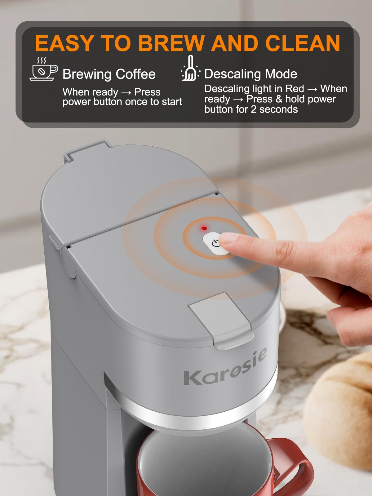 Single Serve Coffee Maker for Coffee Pods and Grounds,Fast Brew,6-12 oz Brew Sizes Single Cup Coffee Maker Fits 5.5" Mugs,One-Button Small Coffee Maker,Descaling Reminder,Black,9.45 Inches