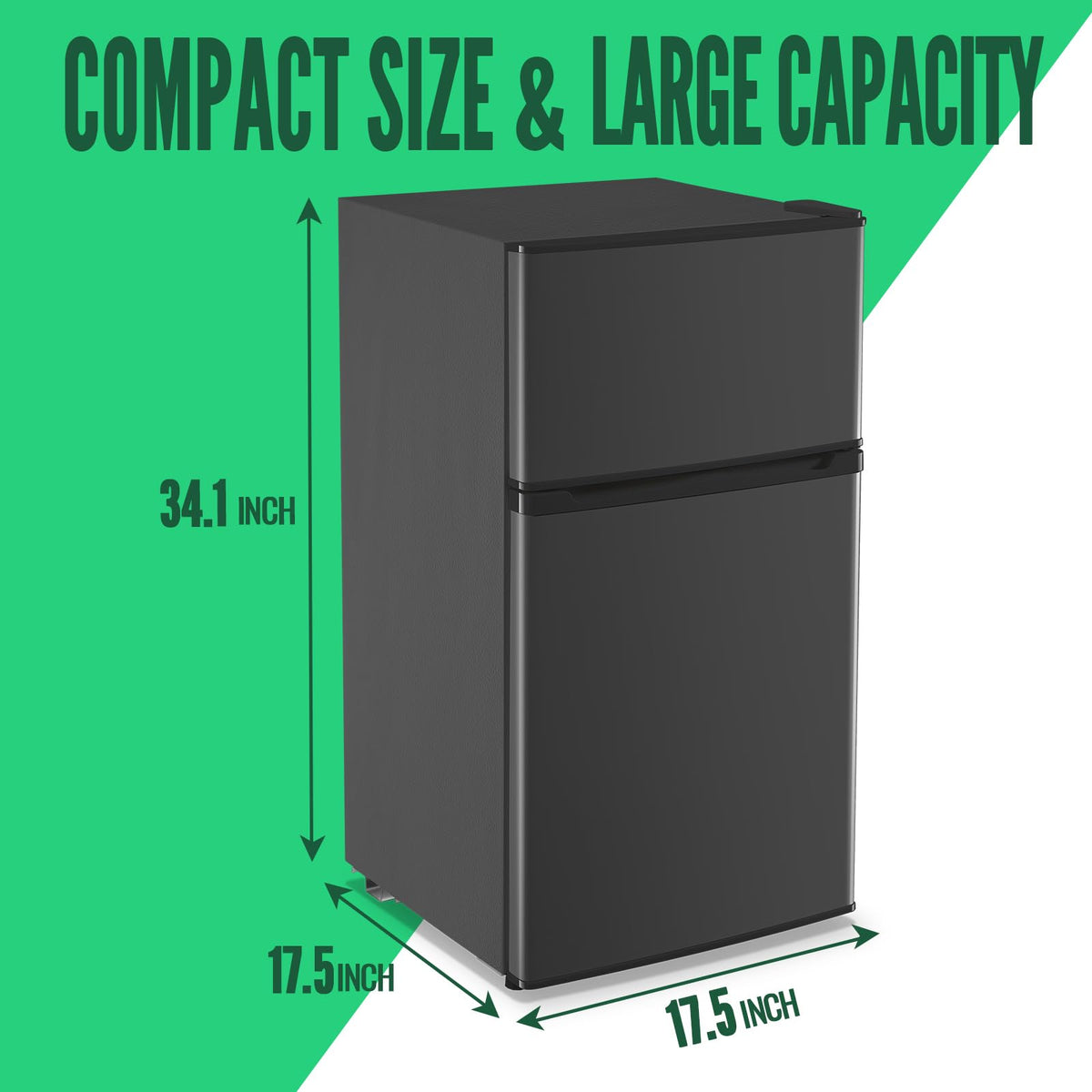 Mini Fridge with Freezer, 3.5 cubic feet 2- Doors Small Refrigerator Features 7 Gear Mechanical Control, Side Bottle Rack, Ideal for Dorm, Kitchen, Apartment, Office, Silver