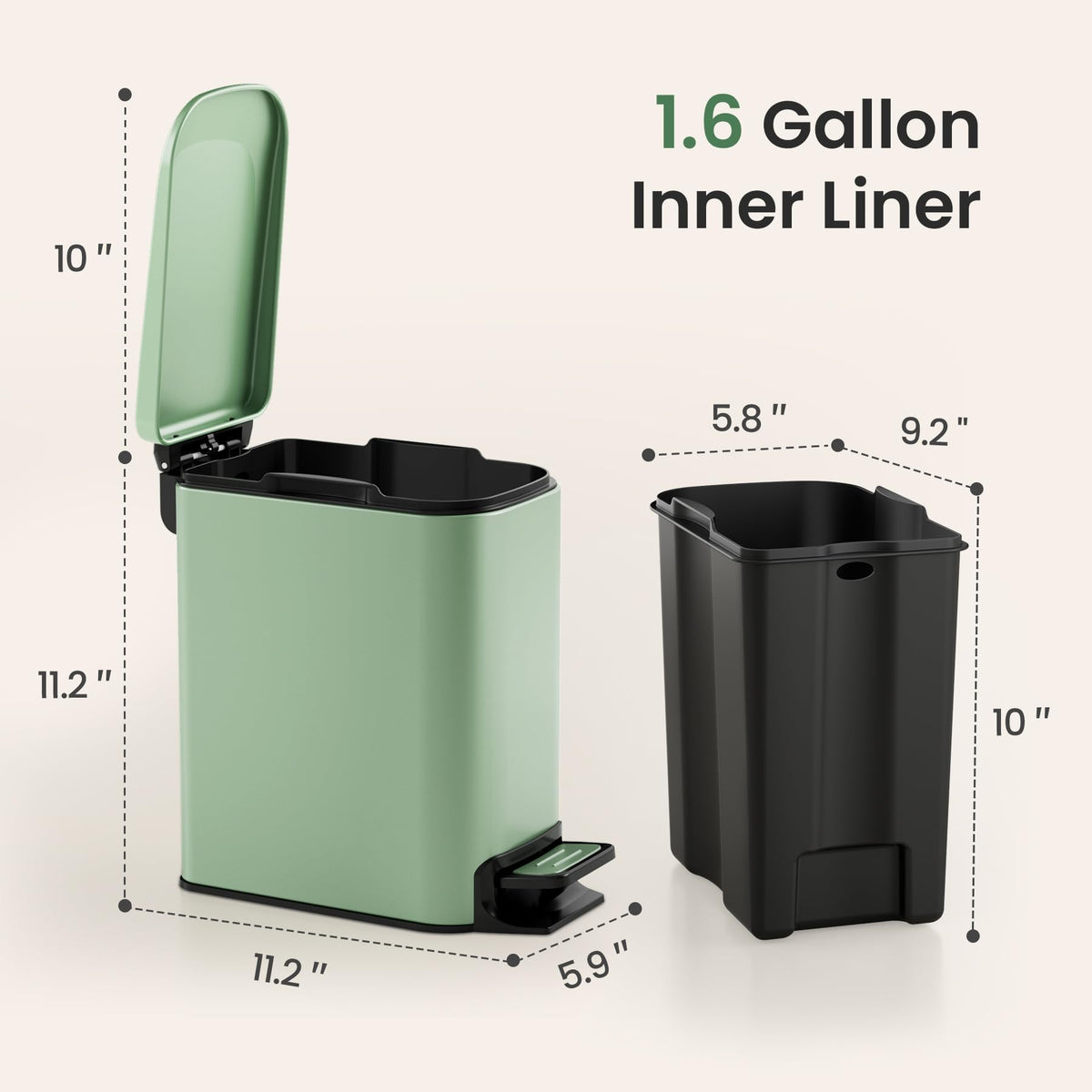 Cesun Small Bathroom Trash Can with Lid, 1.6 Gal, Soft Close, Matte Black