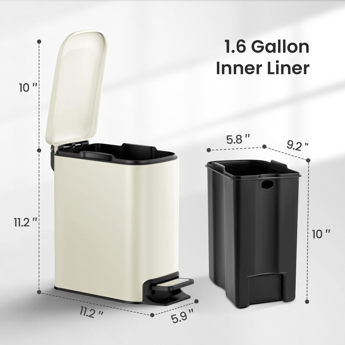 Cesun Small Bathroom Trash Can with Lid, 1.6 Gal, Soft Close, Matte Black