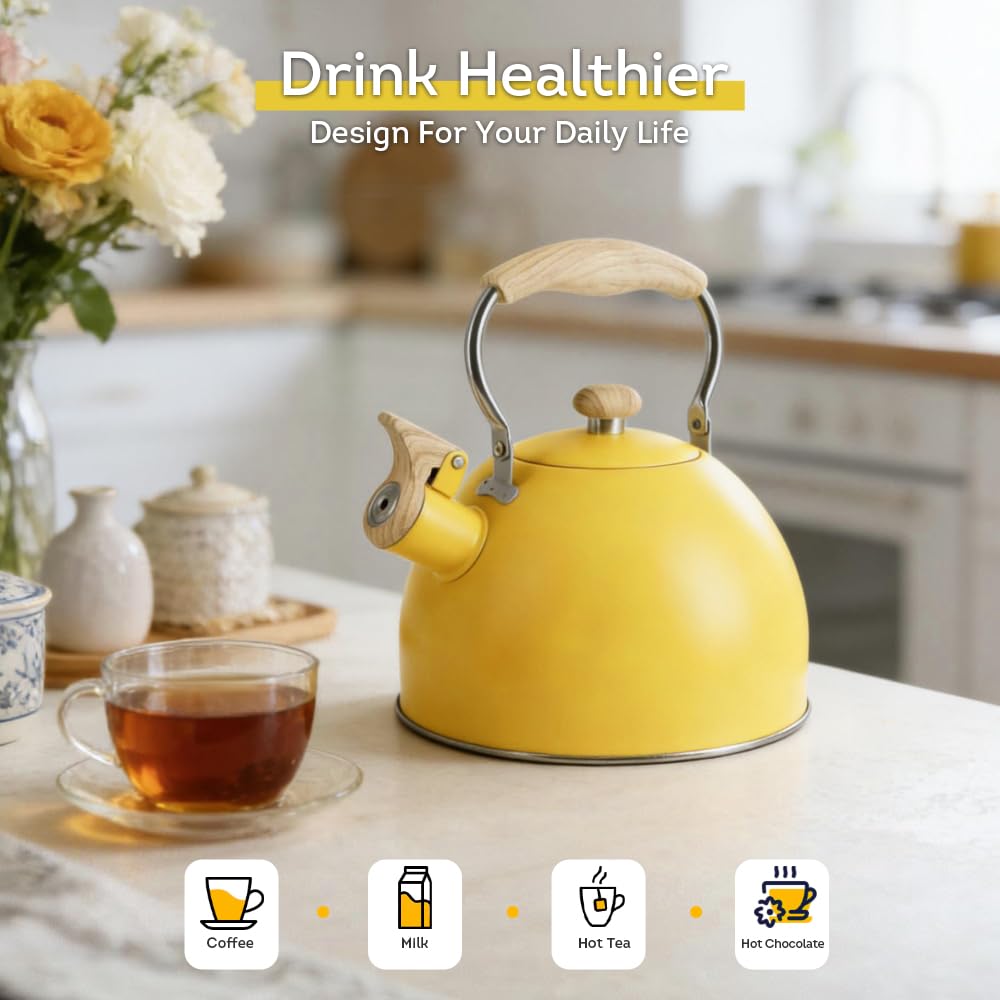 Lily's Home 2 Quart Stainless Steel Whistling Tea Kettle, the Perfect Stovetop Tea and Water Boilers for Your Home, Dorm, Condo or Apartment. (Blue)