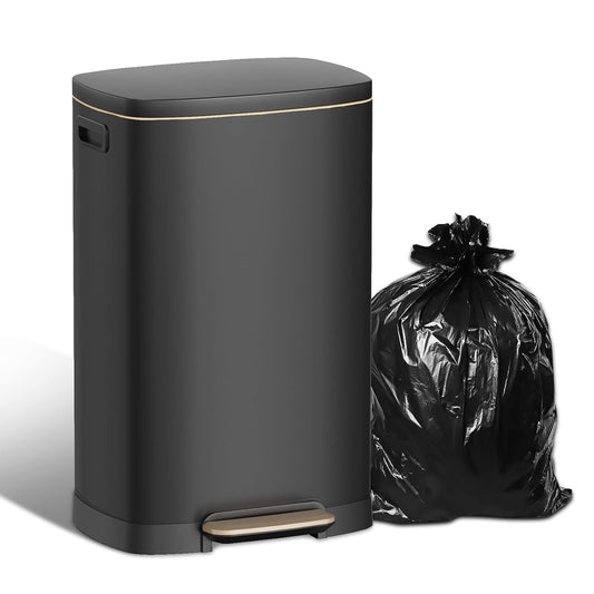 13 Gallon Stainless Steel Trash Can, 50L, Rectangular, Soft-Close Lid, Fingerproof Finish, Hands-Free Operation, Odor Protection,Black