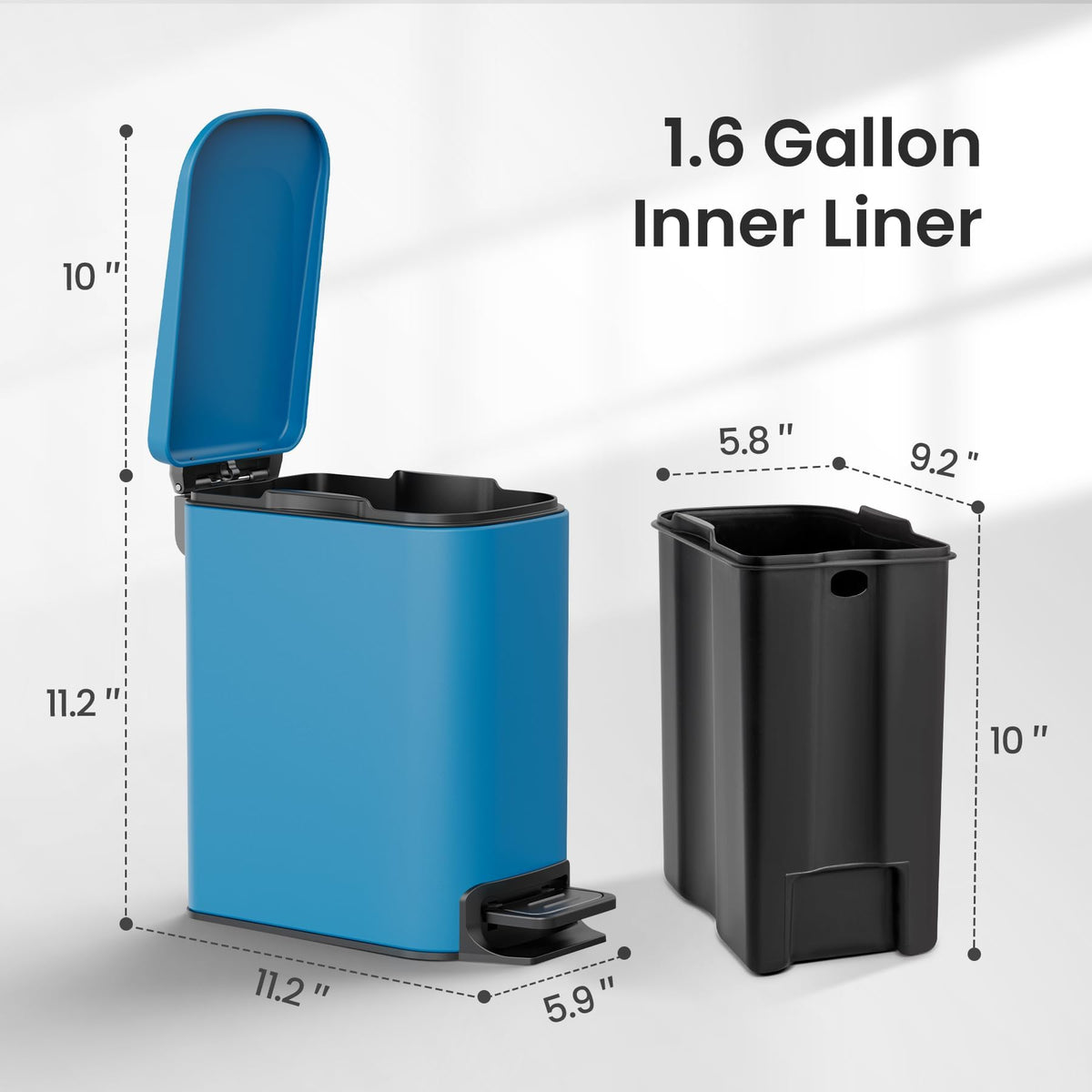 Cesun Small Bathroom Trash Can with Lid, 1.6 Gal, Soft Close, Matte Black