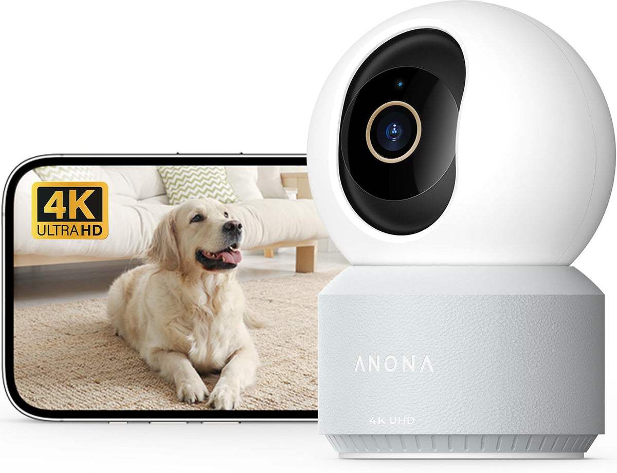 Anona 4K UHD Indoor Camera, Pet/Dog/Baby Security Camera with Phone App, 360°Pan-Tilt, 2.4G/5G Dual-Band Wi-Fi 6, Auto-Tracking, Person/Pet/Baby Crying Detection, Privacy Mode, Two-Way Audio, 4 Pack