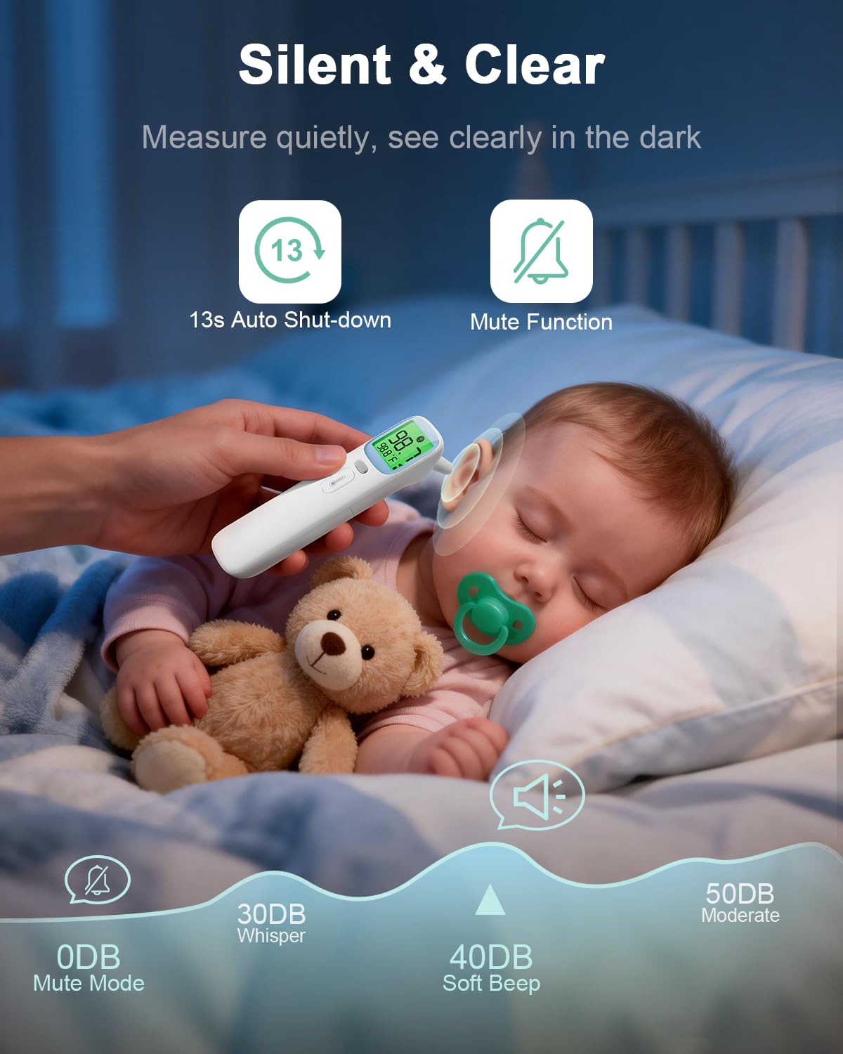 Baby Thermometer for Kids - Ear & Forehead Thermometer FSA-HSA, Digital Infrared Thermometers for Adults, Accurate No Touch Termometro with Fever Alarm & Mute Mode,40 Memories (Blue 1 Pack)