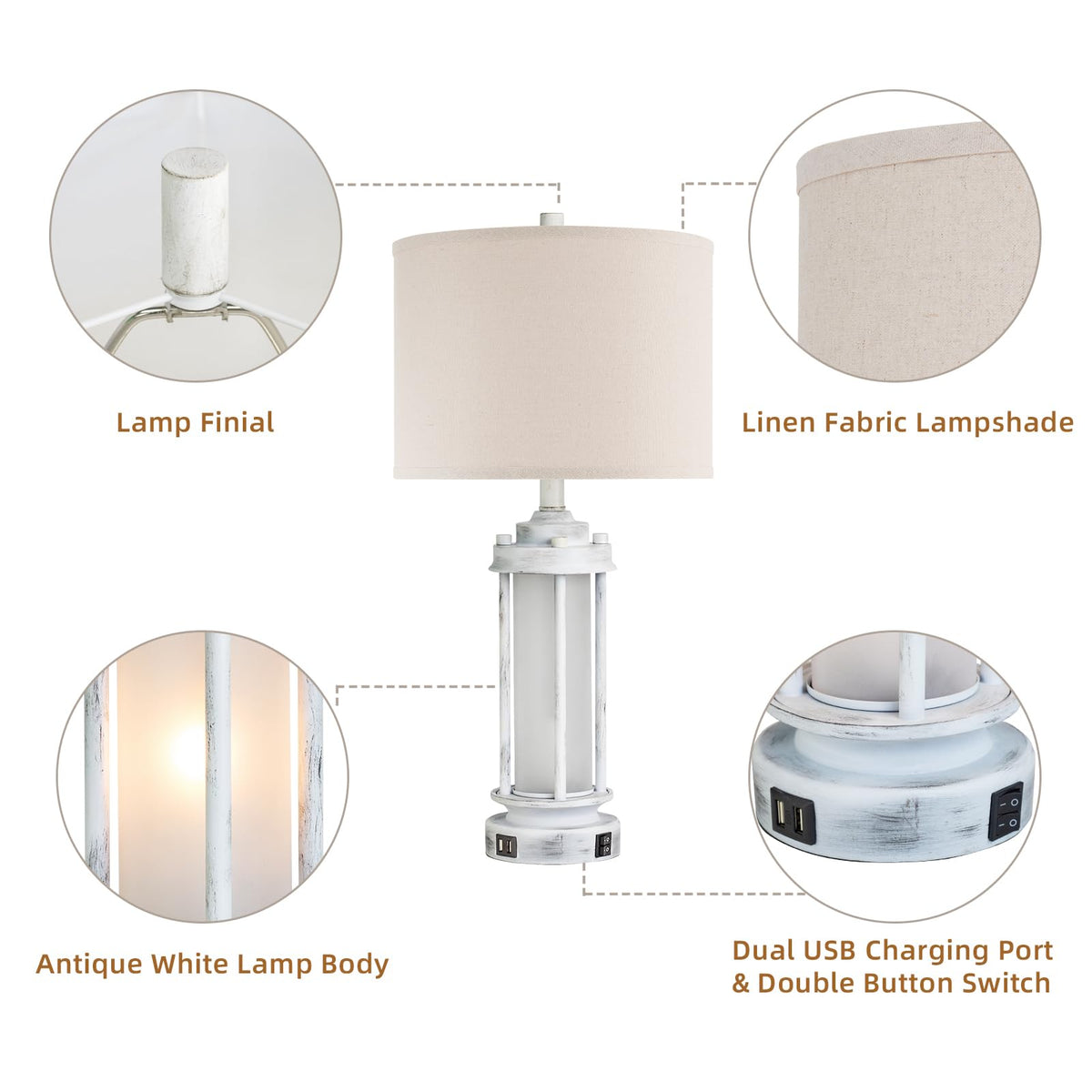 AIEAMPDO 25'' Set of 2 Farmhouse Table Lamps for Living Room with USB C+A