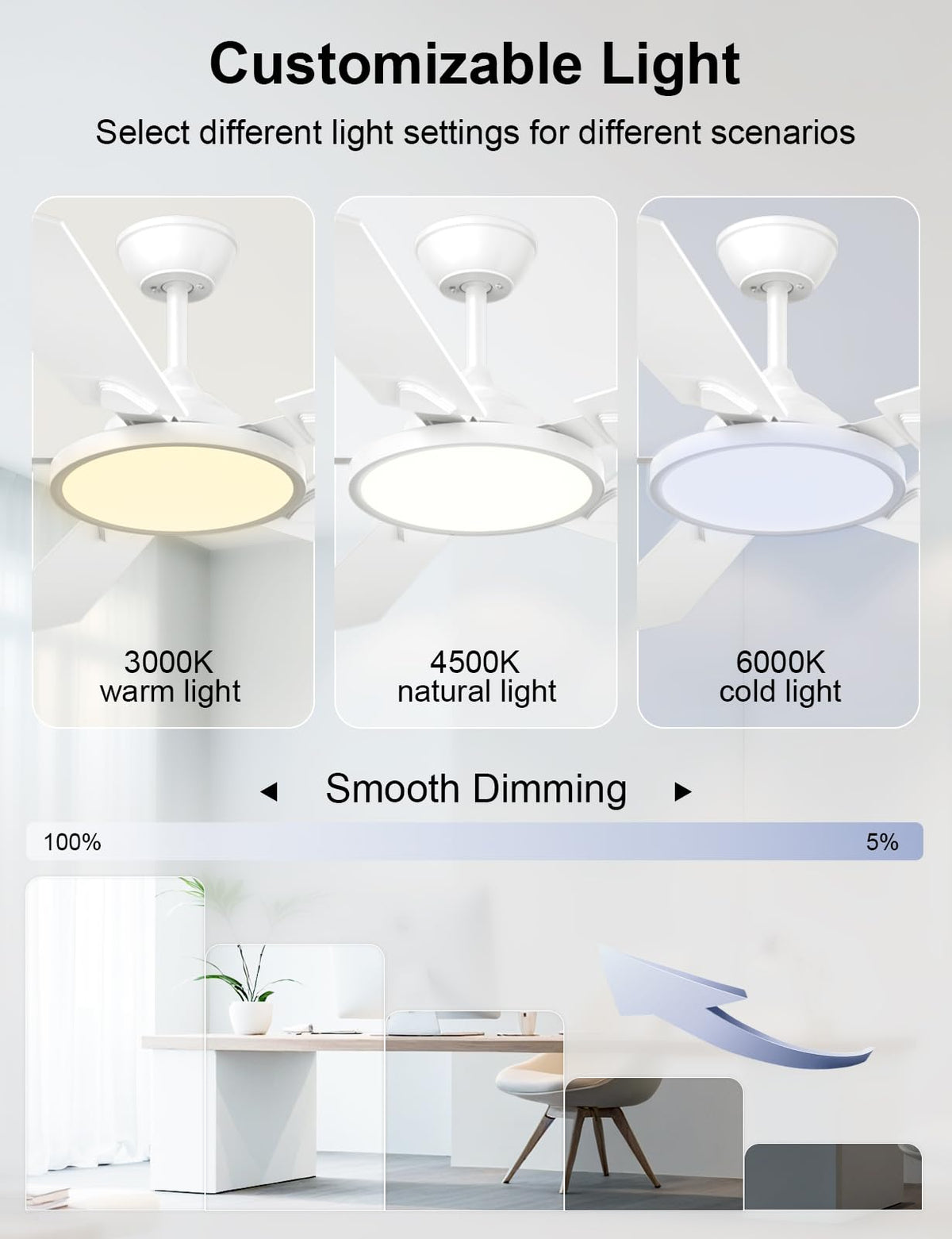 OJX 52 Inch Ceiling Fans with Lights and Remote/APP Control