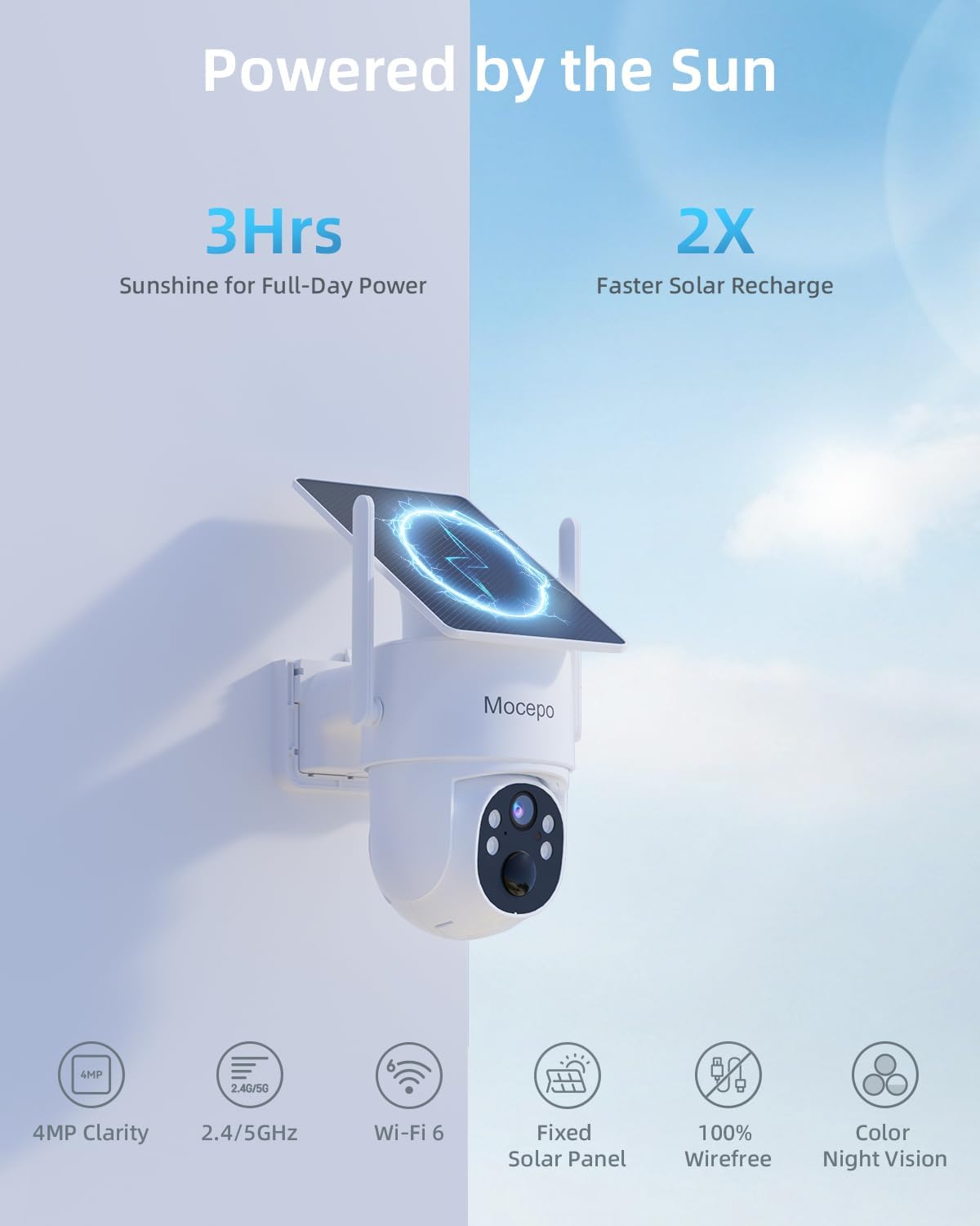 Security Cameras Wireless Outdoor, 4MP Solar-Powered Home Security Cameras