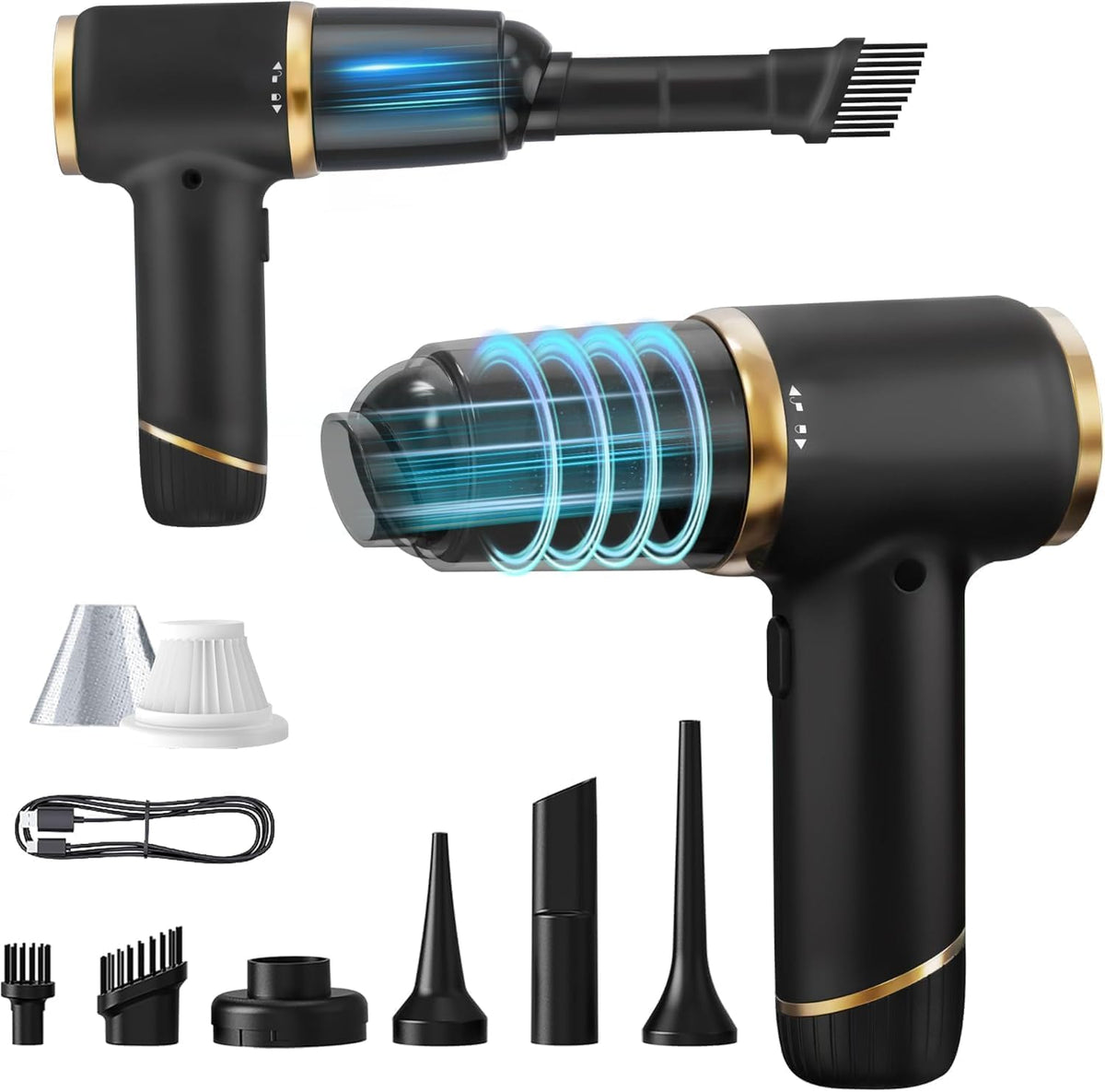 DUCK PATO Handheld Vacuum Cleaner with 15000PA Powerful Suction Force, Wireless Vacuum Cleaner, Portable Vehicle-Mounted Vacuum Cleaner, Suitable for Home and car, Black
