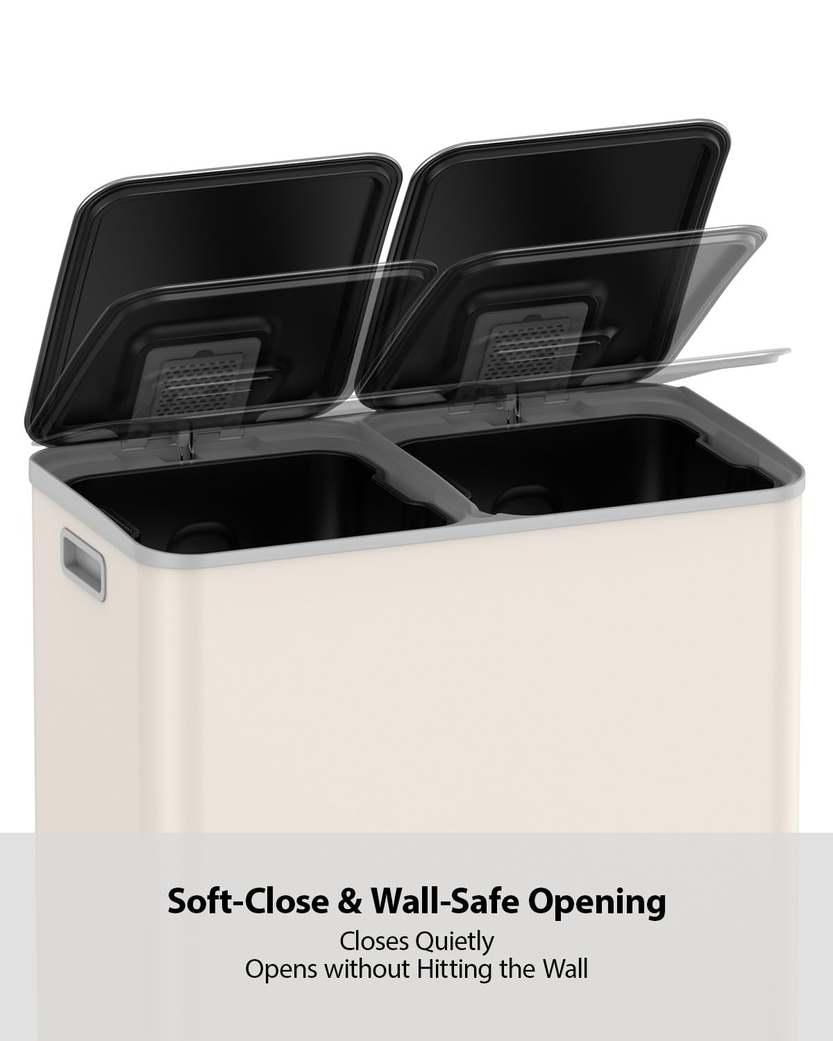 Lovewind Dual Trash and Recycling Bins for Kitchen, 2 * 11-Gallon Stainless Steel Double Trash Can, Step-On Garbage and Recycle Combo, Quiet Close, Pet-Proof, Compatible with 13-Gallon Bags, White