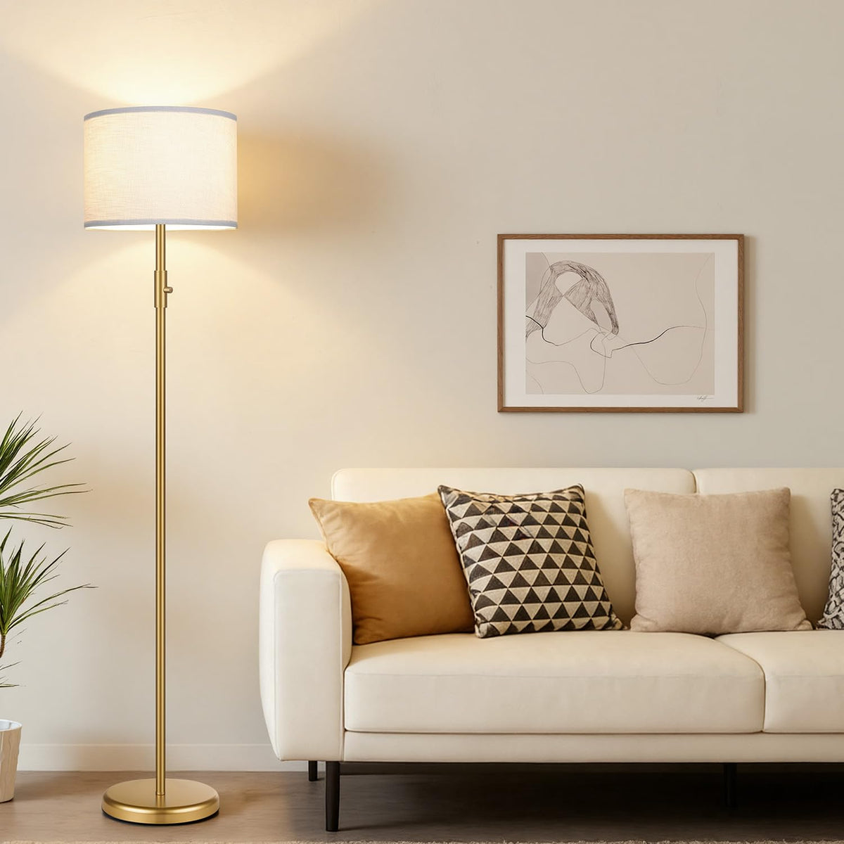 【Upgraded】 Dimmable Floor Lamp for Living Room,1000 Lumens Bulb Included, Modern Floor Lamps Simple Design with Linen Shade, Tall Standing Lamp for Bedroom Office Dining Room, Black Pole Lamp