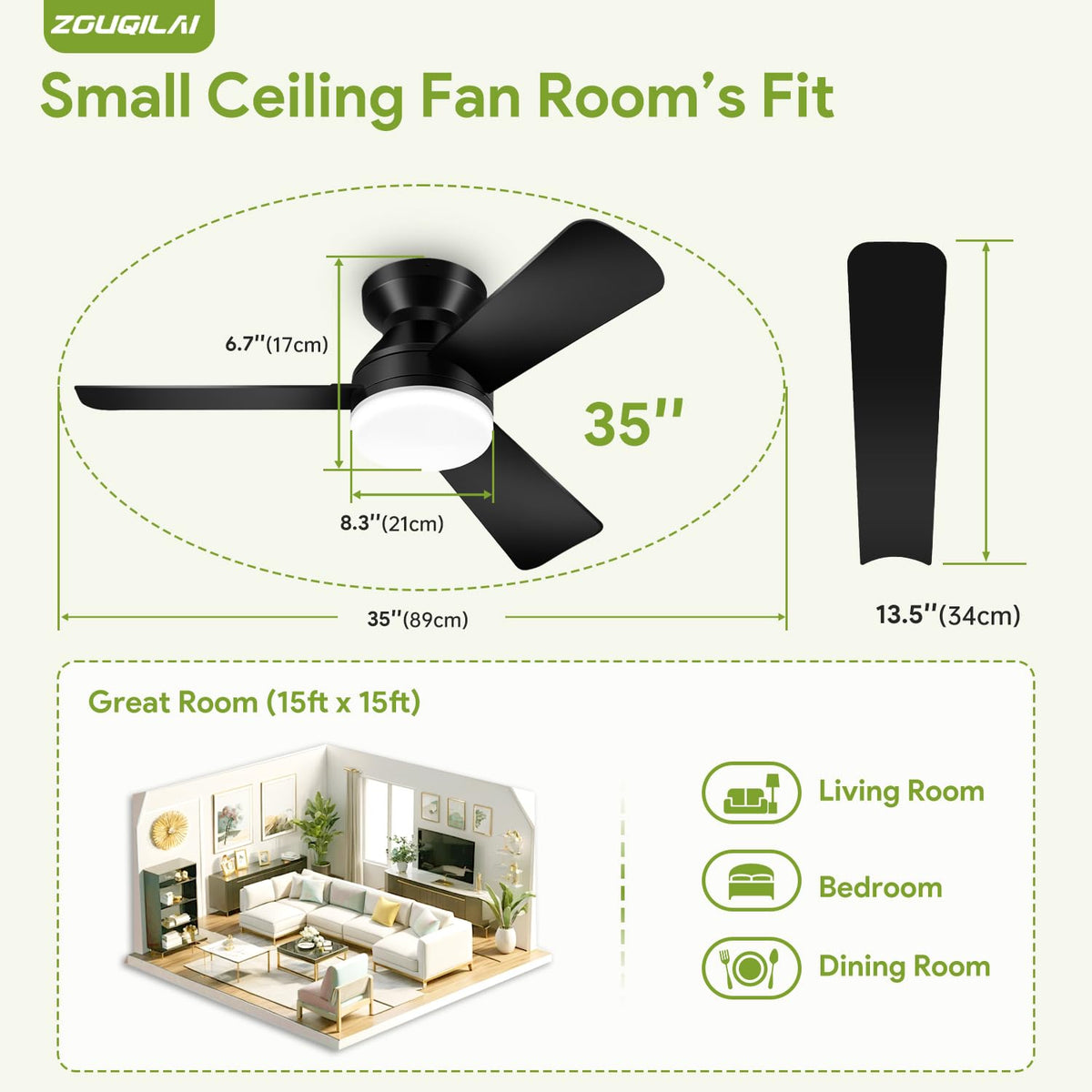 42'' Black Low Profile Ceiling Fans with Lights and Remote Control