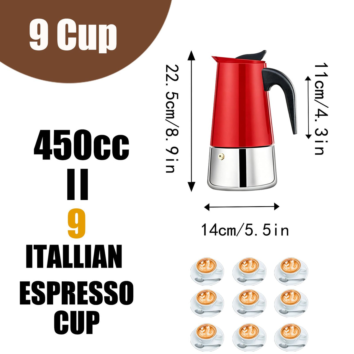 6 Cup Stovetop Espresso Maker Stainless Steel Moka Pot Stove Top Percolator Italian Coffee Makers Capable Mocha Greca Machine Cafe Classic Induction Cookers for Home and Camping 300ml 10oz