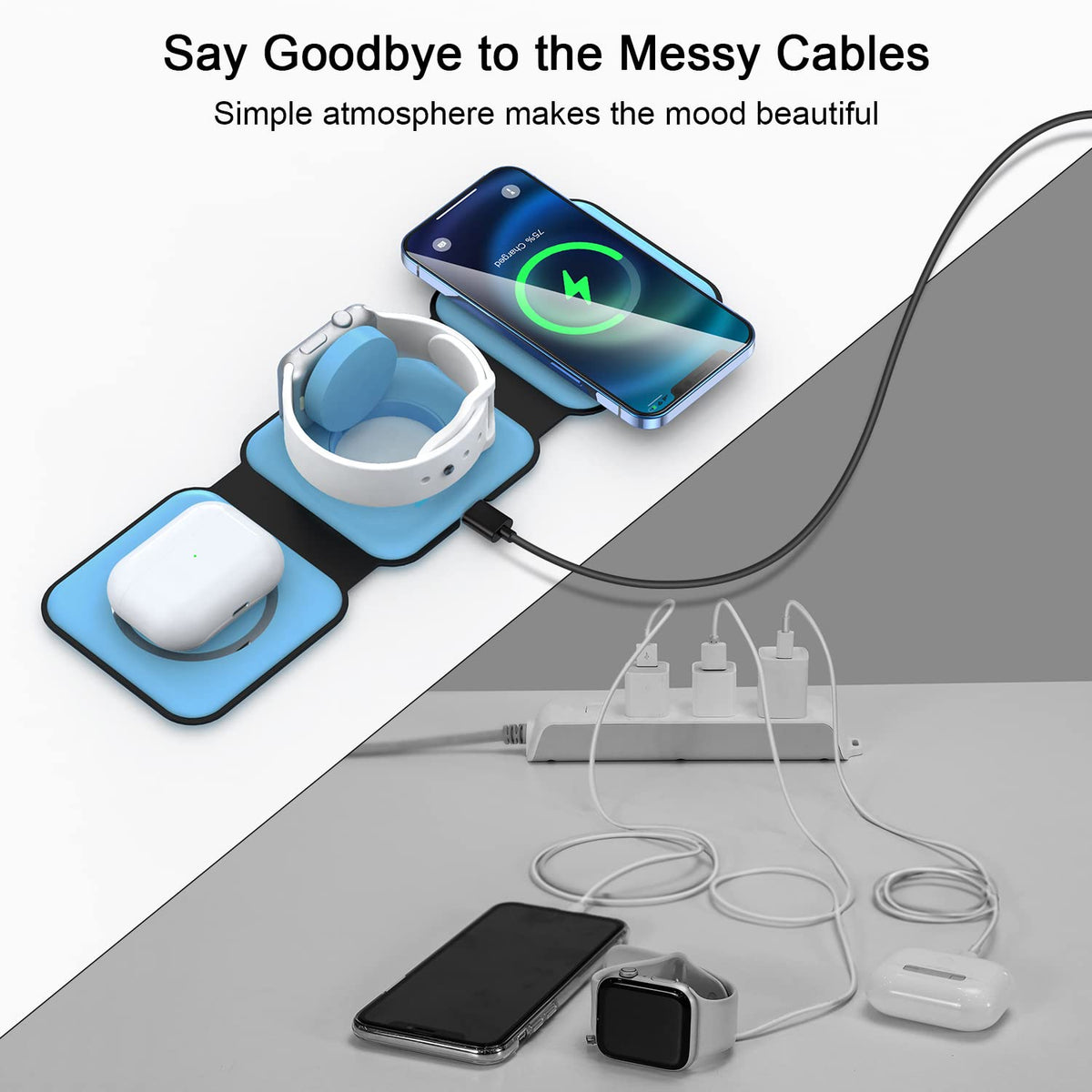 3 in 1 Wireless Charging Station for Apple,Foldable Magnetic Travel Charger