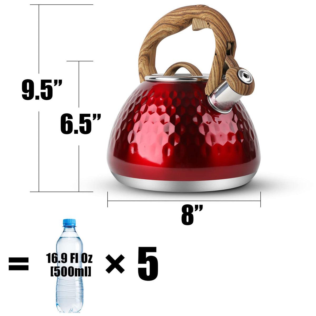 Tea Kettle, Toptier Teapot Whistling Kettle with Wood Pattern Handle Loud Whistle, Food Grade Stainless Steel Tea Pot for Stovetops Induction Water Kettle, 2.7-Quart Butterfly