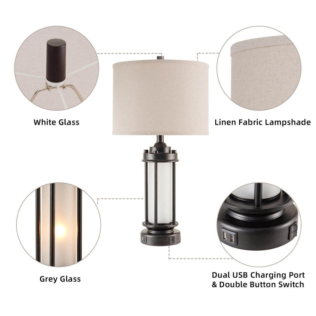 AIEAMPDO 25'' Set of 2 Farmhouse Table Lamps for Living Room with USB C+A