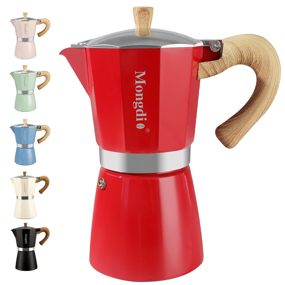 Mongdio Stovetop Espresso Maker Moka Pot, Cuban Coffee Maker Stove Top Coffee Maker Moka Italian Espresso Greca Coffee Maker Brewer Percolator, 6 Espresso Cups, 10 oz - Black