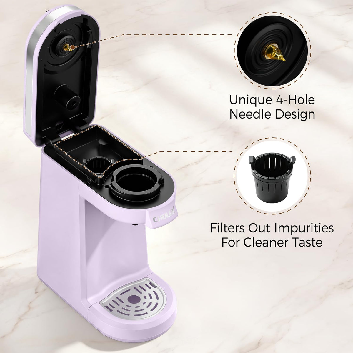 CHULUX Single Serve Coffee Maker for K Cup Pod, Fast-Heating System, Black