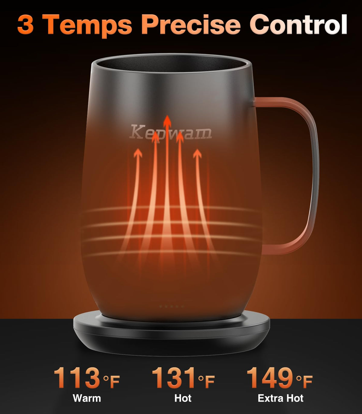 Kepwam Self-Heating Coffee Mug T2, 16oz Electric Heated Mug Hot Up to 149℉