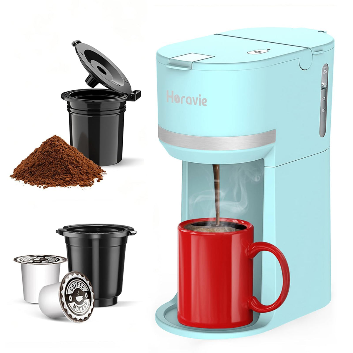 Small Single Serve Coffee Maker for K Cup and Grounds with One Button