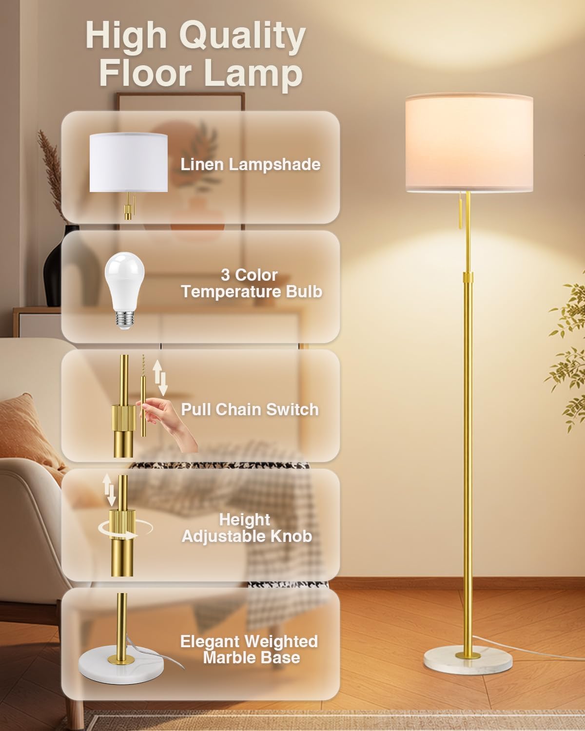 Modern Floor Lamp Simple Design with White Shade & Foot Pedal Switch
