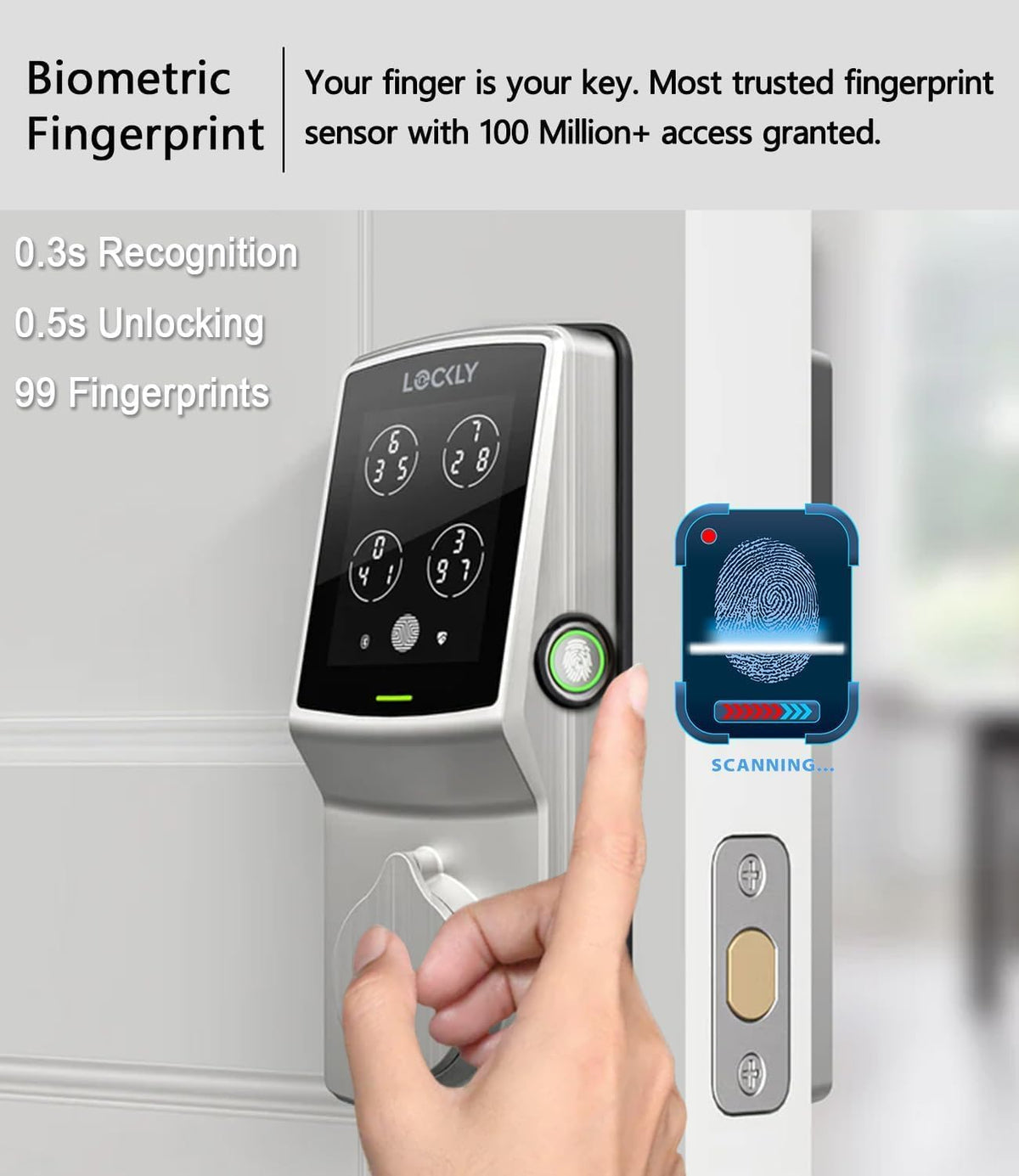 Lockly Secure Plus RFID Smart Deadbolt Lock Keyless Entry with Fingerprint
