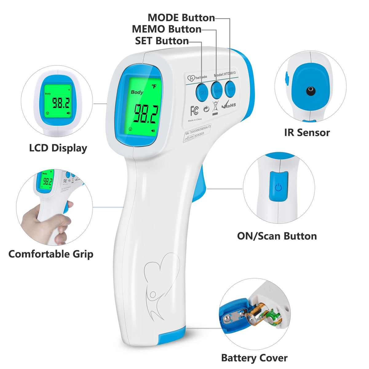 Digital Thermometer for Adults and Kids, No Touch Forehead Thermometer