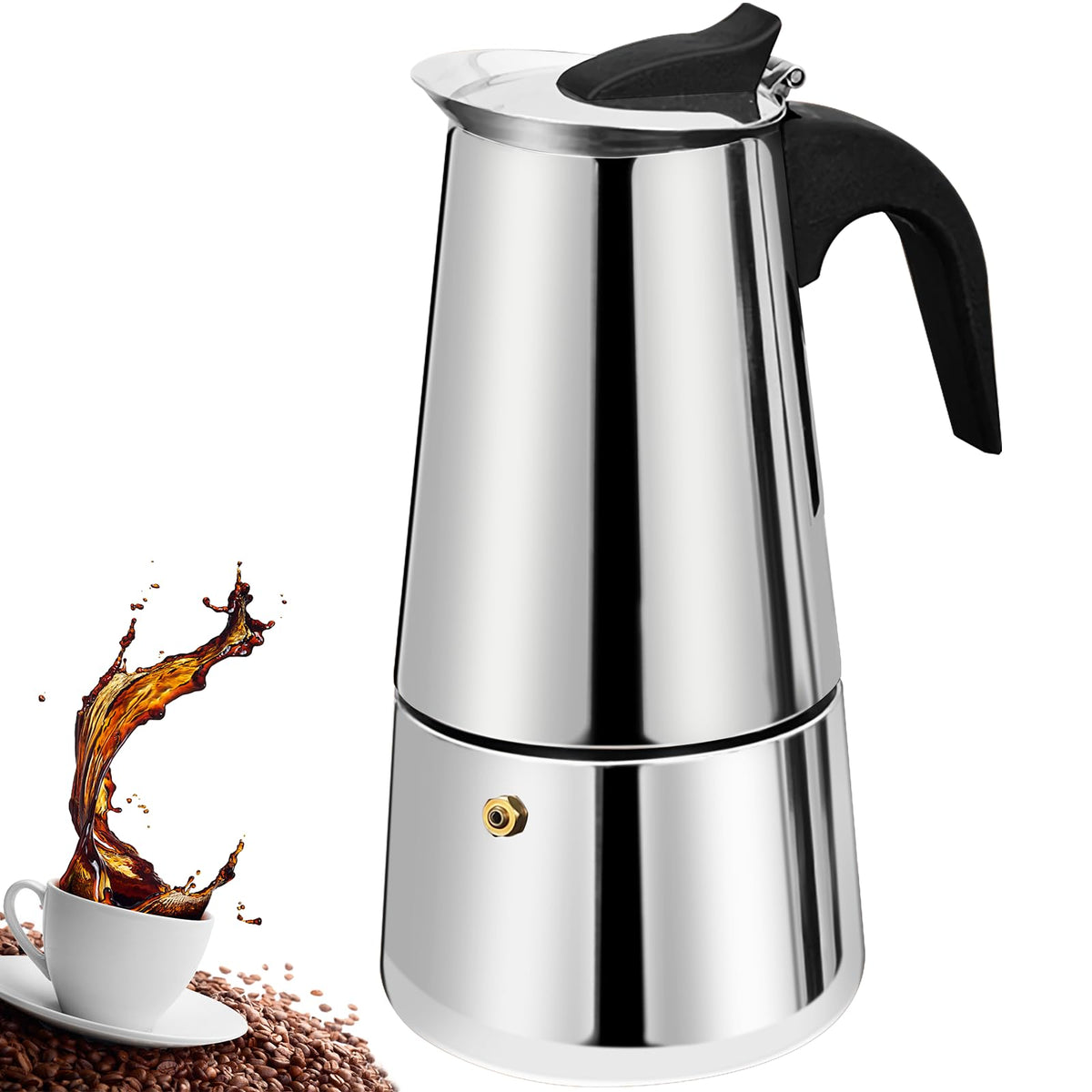 6 Cup Stovetop Espresso Maker Stainless Steel Moka Pot Stove Top Percolator Italian Coffee Makers Capable Mocha Greca Machine Cafe Classic Induction Cookers for Home and Camping 300ml 10oz