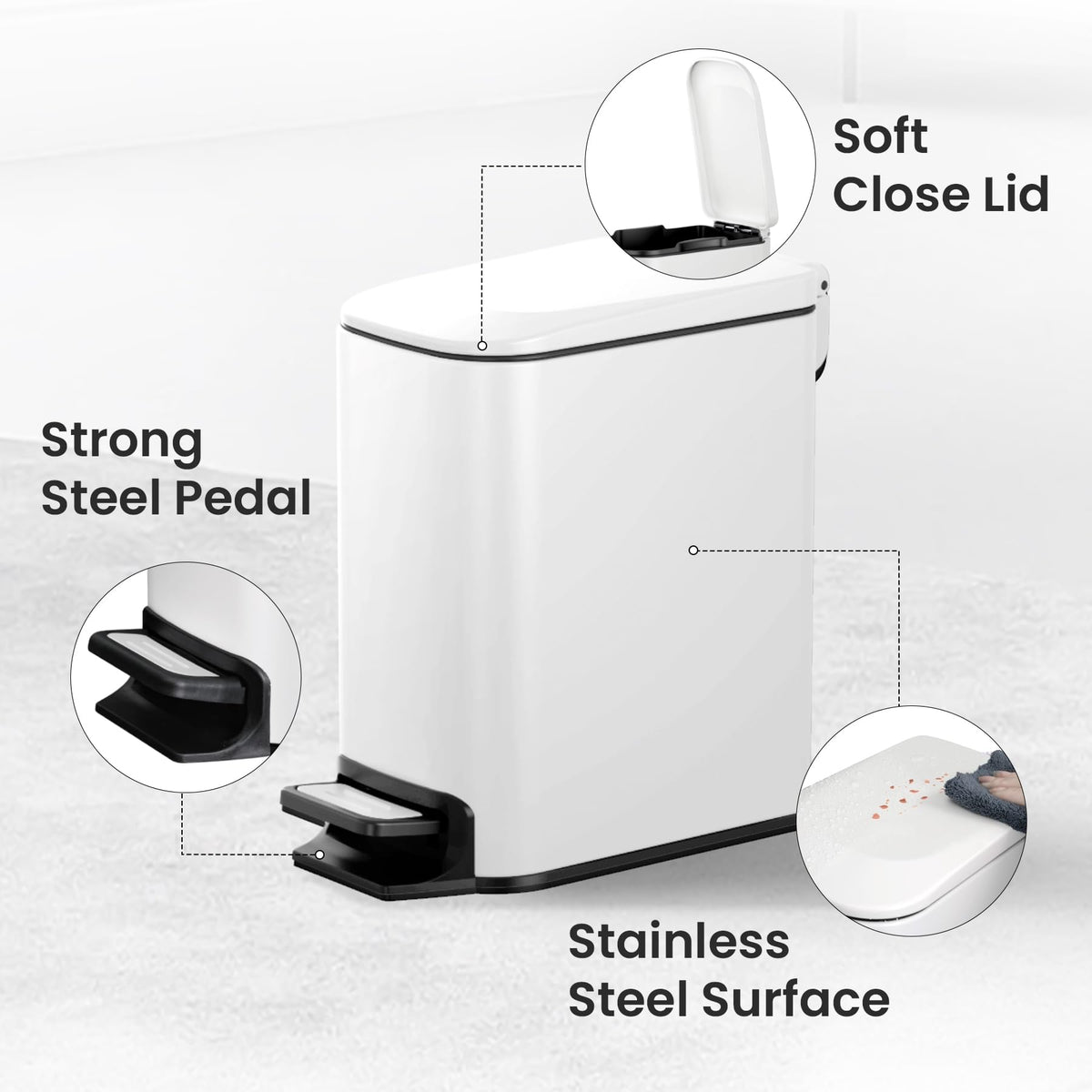 Cesun Small Bathroom Trash Can with Lid, 1.6 Gal, Soft Close, Matte Black