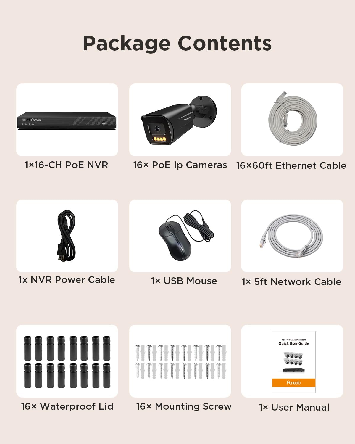 PoE 32 Channel Security Camera System with 8TB HDD, PB65A2032-5MD