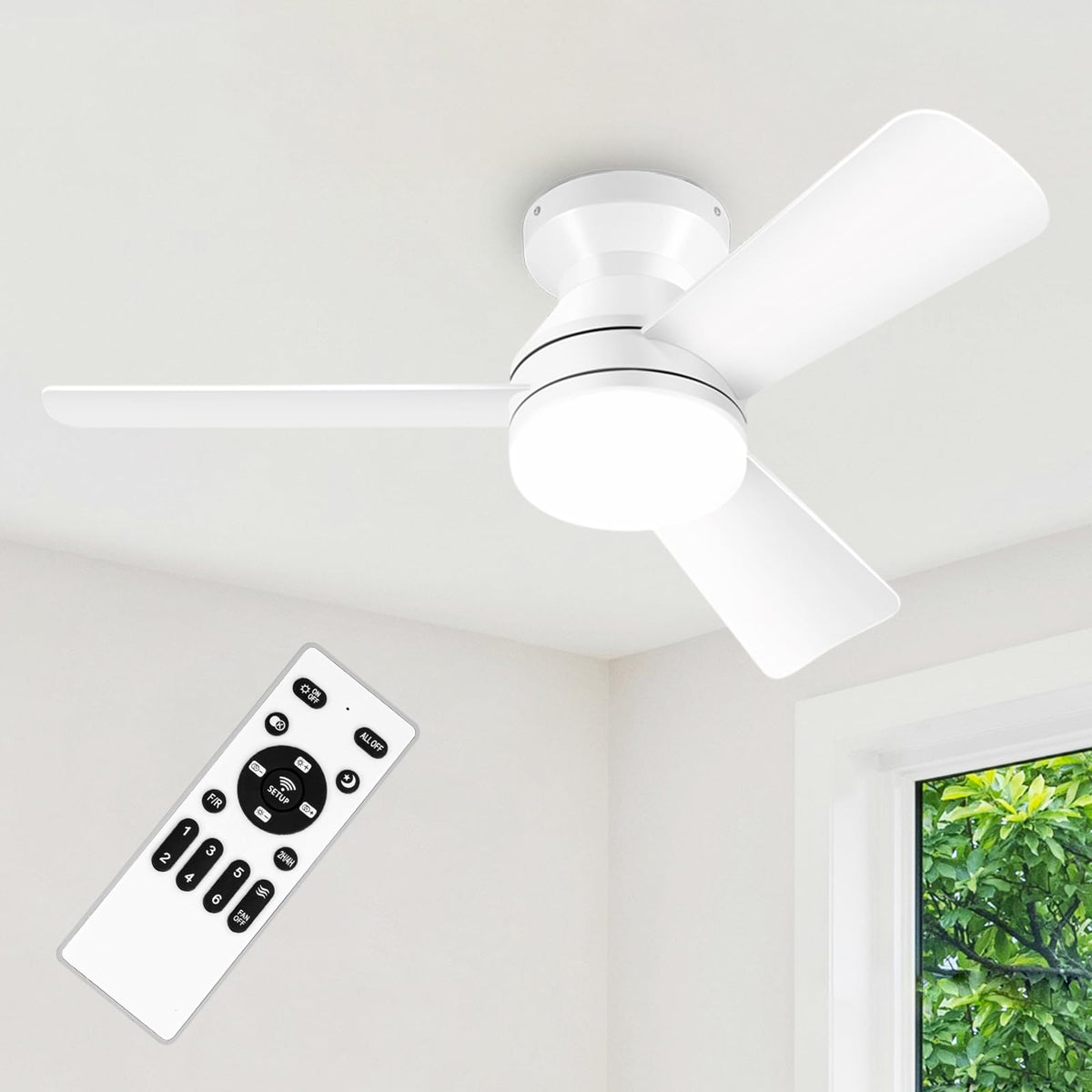 42'' Black Low Profile Ceiling Fans with Lights and Remote Control