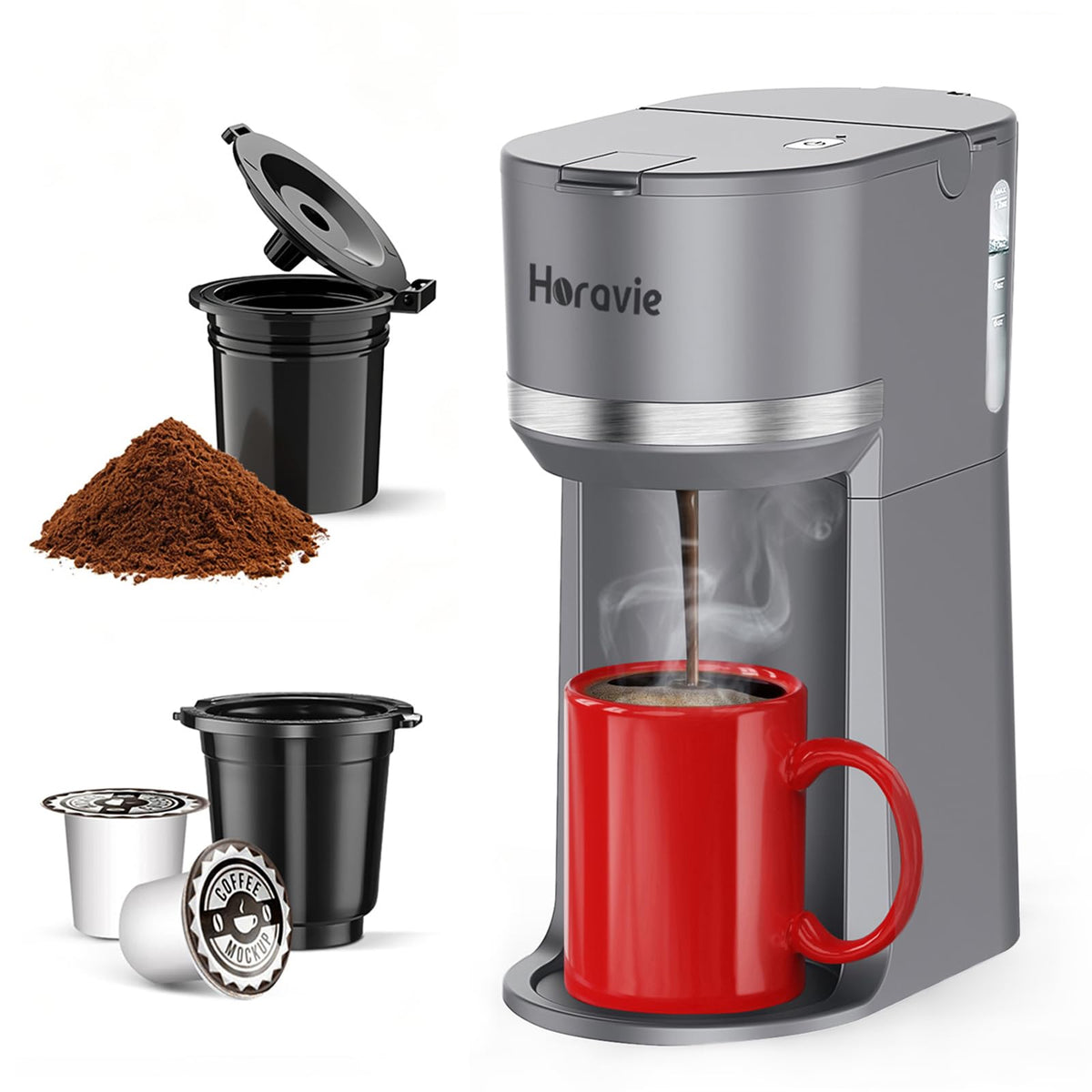 Small Single Serve Coffee Maker for K Cup and Grounds with One Button