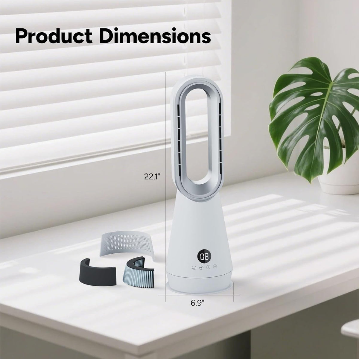 3-in-1 Bladeless Fan Combo, 22" Bladeless Tower Fan with Air Purifier, 90° Oscillating Fast Heating & Cooling, Remote Control, Quiet Portable for Bedroom Home Office, White
