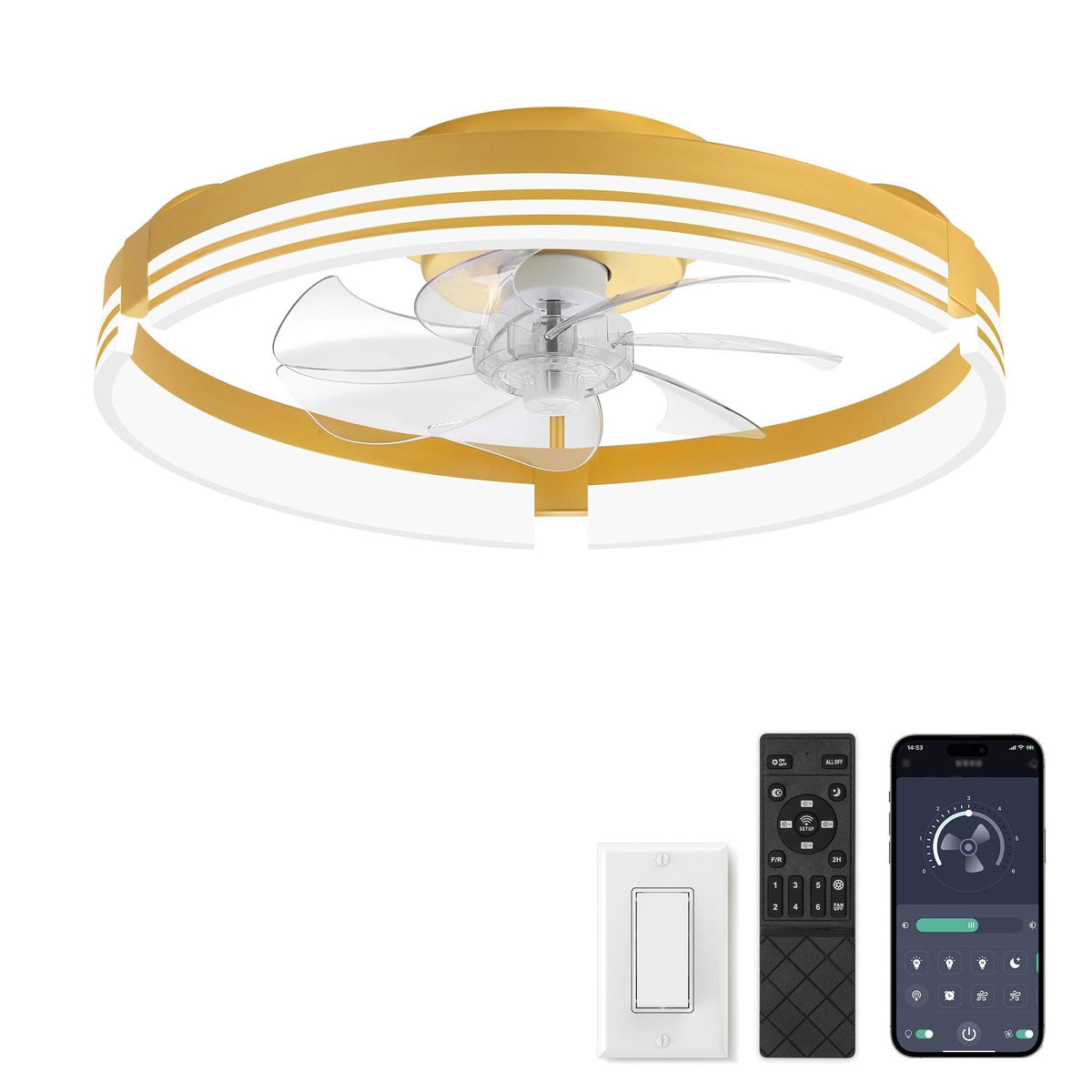 ZMISHIBO Low Profile Ceiling Fans with Lights and Remote, 20" Black