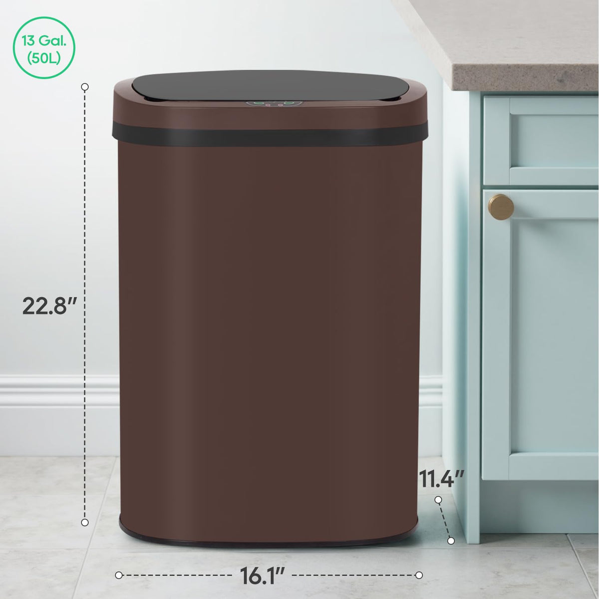 BestOffice | 13 Gallon Stainless Steel Trash Can with Lid | Steel