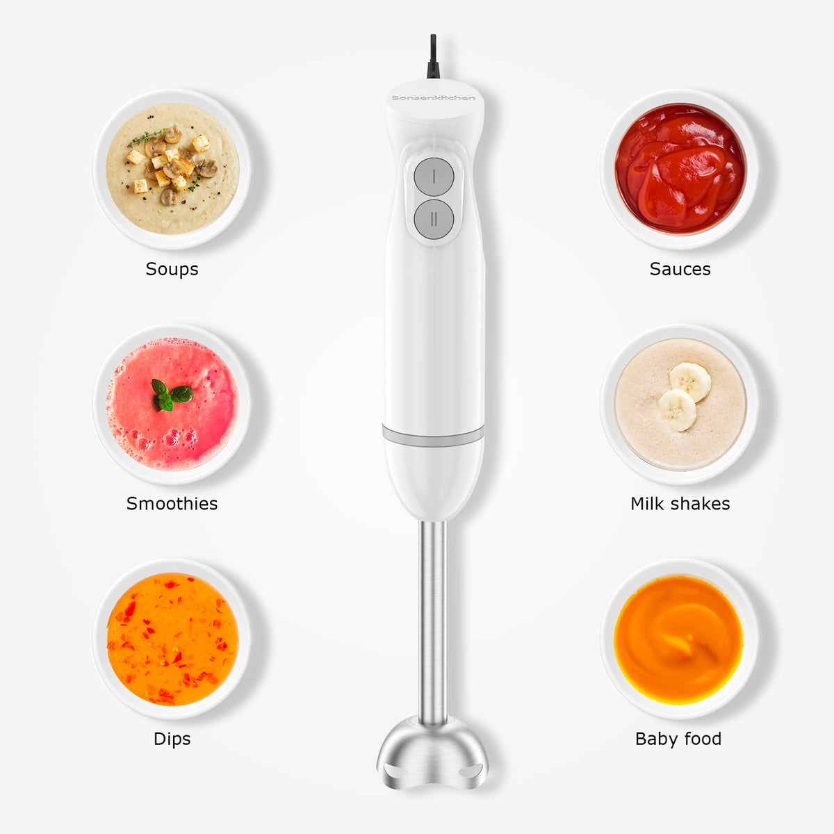 Bonsenkitchen Immersion Hand Blender, Smoothie, Puree, Baby Food