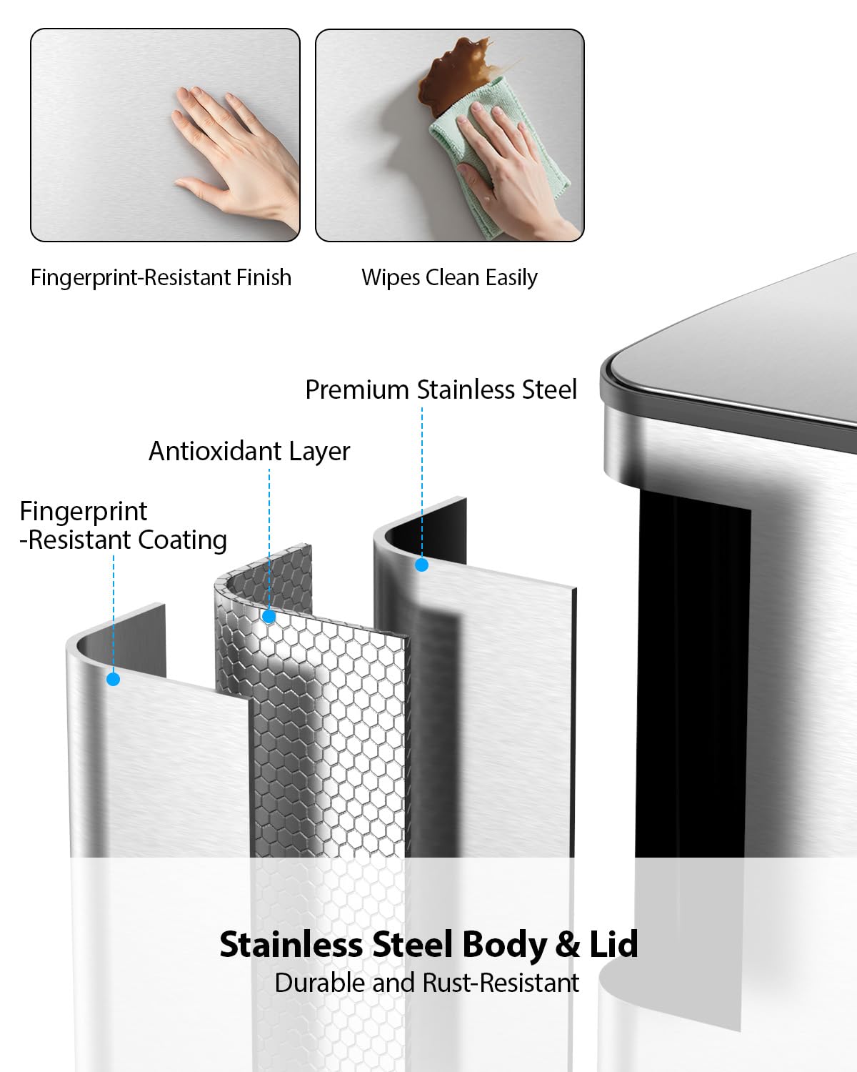 Lovewind Dual Trash and Recycling Bins for Kitchen, 2 * 11-Gallon Stainless Steel Double Trash Can, Step-On Garbage and Recycle Combo, Quiet Close, Pet-Proof, Compatible with 13-Gallon Bags, White
