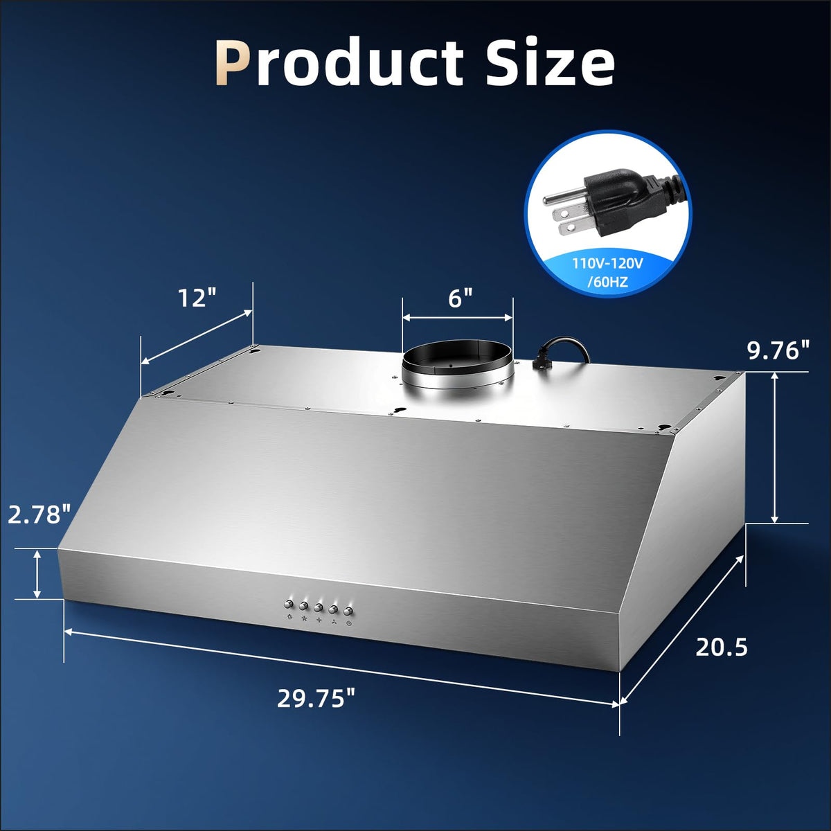 Under Cabinet Range Hood 30 inch, 900 CFM, Remote Control, Time Setting
