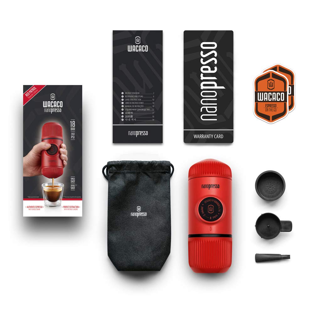 WACACO Nanopresso Portable Espresso Machine, Evolution of the Minipresso, Maximum Pressure 18 Bar, Travel Coffee Maker, No Need for Battery, Manual Operated, Grey