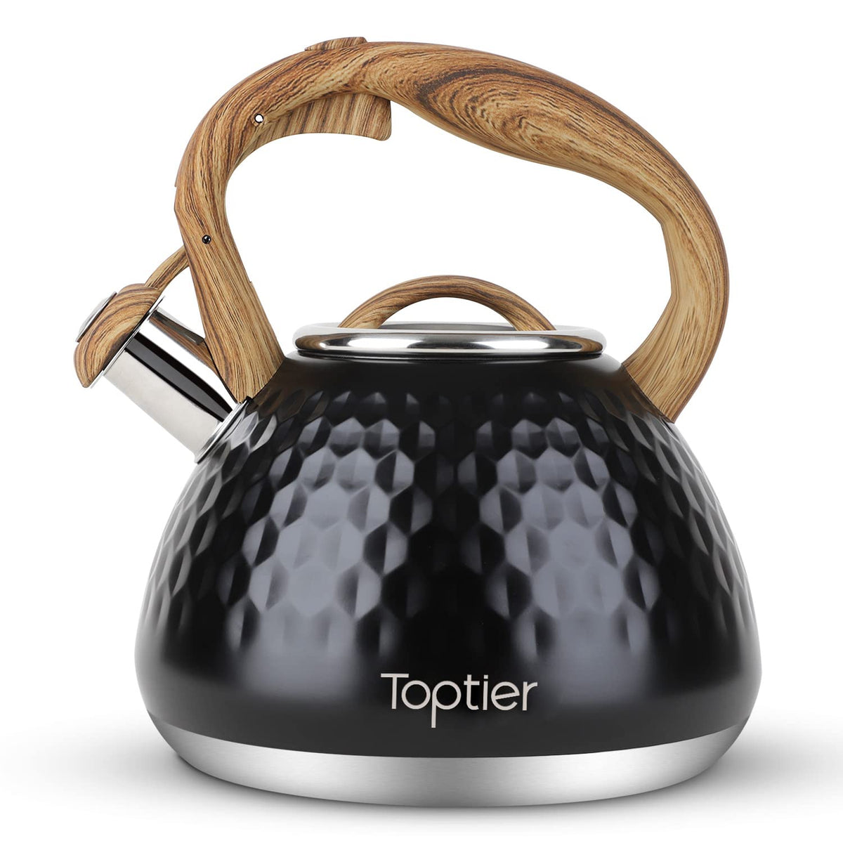 Tea Kettle, Toptier Teapot Whistling Kettle with Wood Pattern Handle Loud Whistle, Food Grade Stainless Steel Tea Pot for Stovetops Induction Water Kettle, 2.7-Quart Butterfly